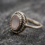 Rose Quartz Ring - Natural Rose Quartz - Pink Oval Silver Ring