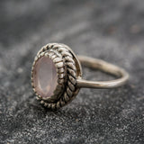 Rose Quartz Ring - Natural Rose Quartz - Pink Oval Silver Ring