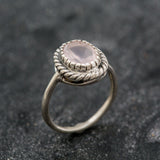 Rose Quartz Ring - Natural Rose Quartz - Pink Oval Silver Ring