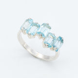 Gold Blue Topaz Ring - Blue Baguette Band - Vintage Emerald Cut Ring