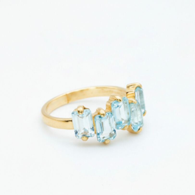Natural Blue Topaz Ring in 18k Gold Vermeil, cluster setting, perfect December birthstone gift for celebrating clarity and truth.