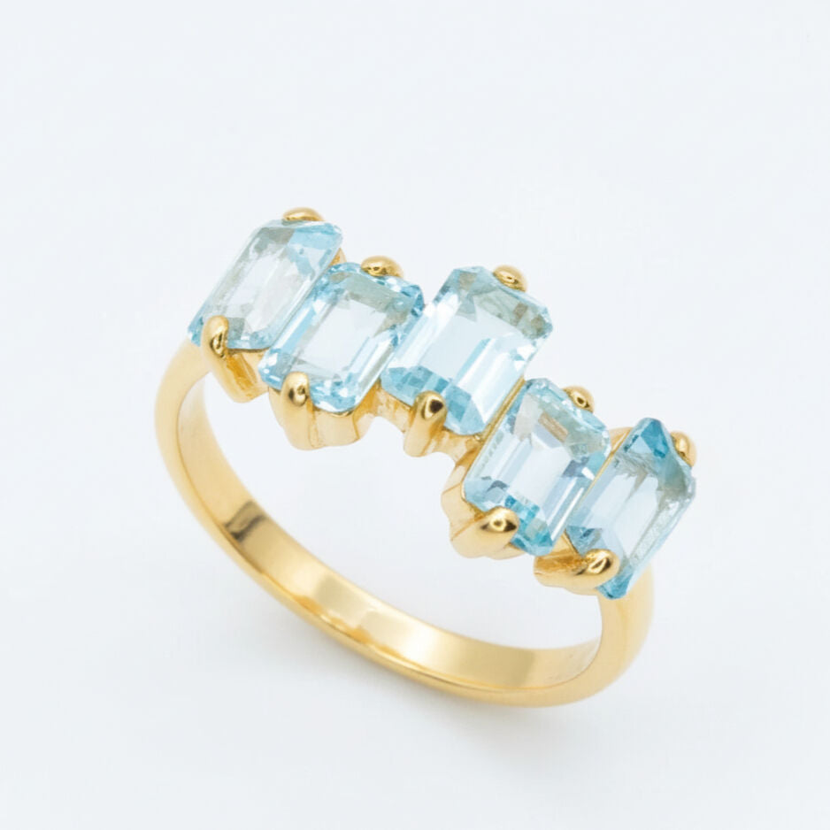 Natural Blue Topaz Ring made in 18k Gold Vermeil with Natural Sky Blue Topaz in Cluster setting, December Birthstone gift idea, symbolizes clarity, emotional balance, and truth, ideal for everyday wear and perfect for birthday gifting and special occasions.