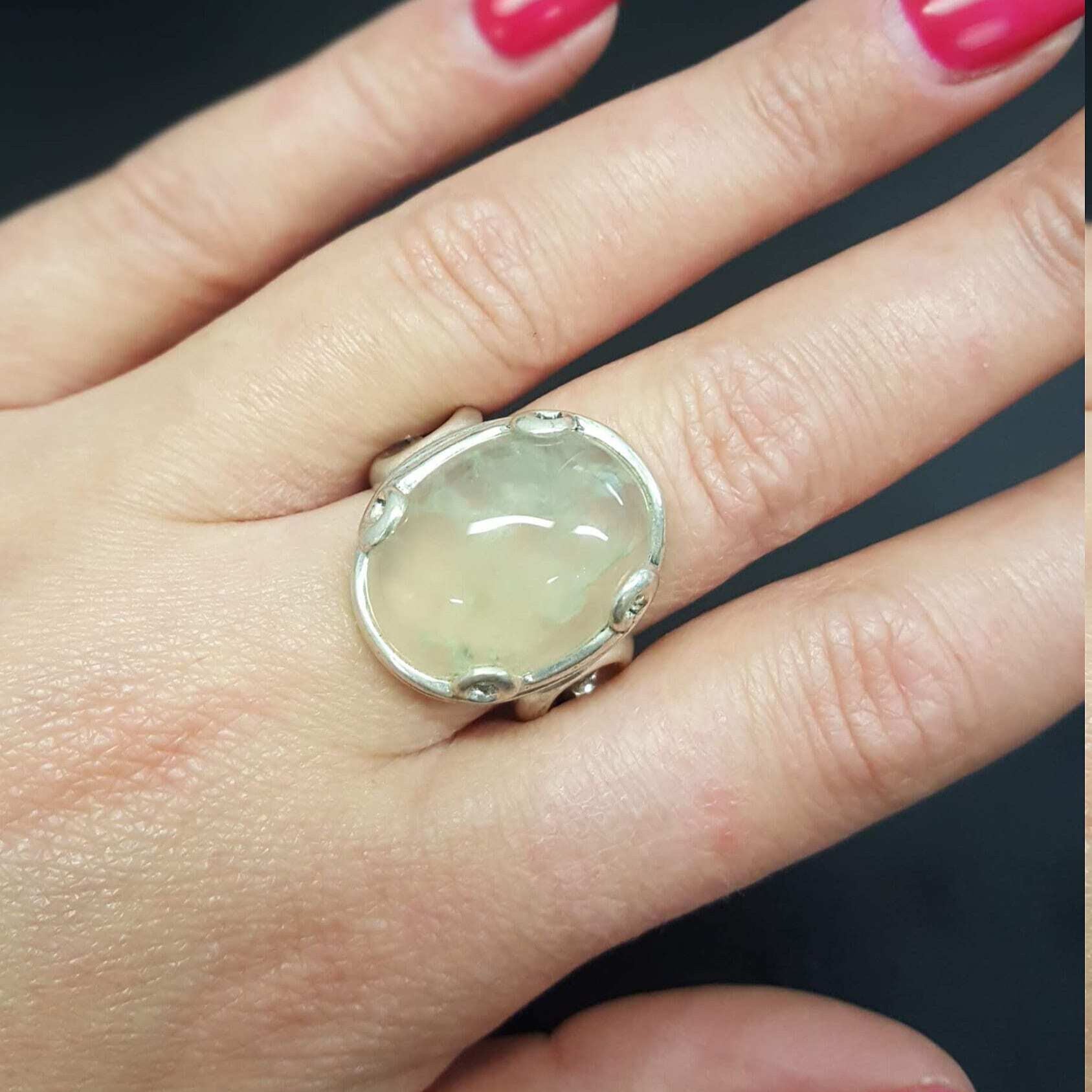 Prehnite Ring, Natural Prehnite, Statement Ring, Green Artistic Ring, May Birthstone, Vintage Ring, May Ring, Sterling Silver Ring, Prehnite