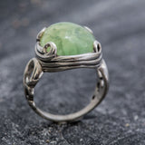 Prehnite Ring - Vintage Statement Ring - Solitaire Prehnite Ring