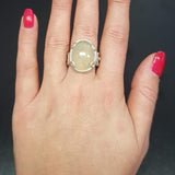 Prehnite Ring - Vintage Statement Ring - Solitaire Prehnite Ring