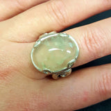 Prehnite Ring - Vintage Statement Ring - Solitaire Prehnite Ring