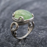 Prehnite Ring - Vintage Statement Ring - Solitaire Prehnite Ring