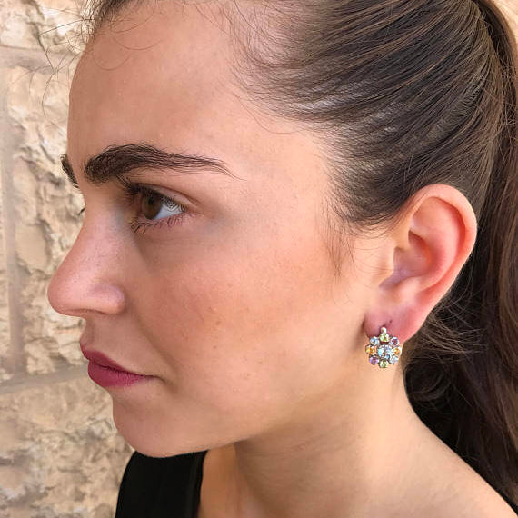 Flower Earrings, Mothers Birthstone, Birthstone Earrings, Topaz Earrings, Vintage Earrings, December Birthstone, Pure Silver, Silver Studs