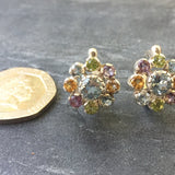 Colorful Flower Earrings - Blue Topaz Earrings - Multistone Vintage Studs