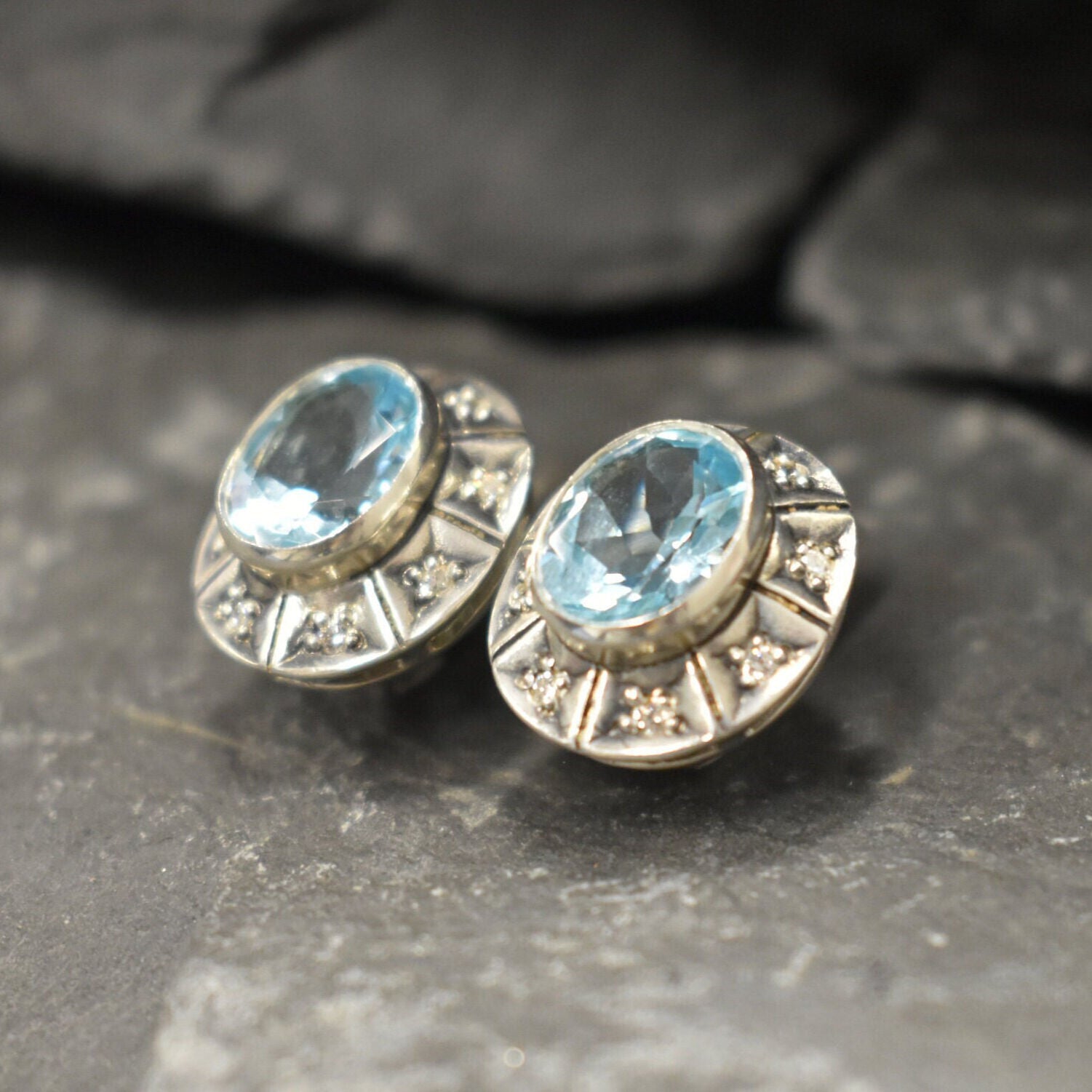 Blue Topaz Earrings, Natural Blue Topaz, December Birthstone, Tribal Earrings, Sky Blue Earrings, Sky Topaz Earrings, Solid Silver Earrings