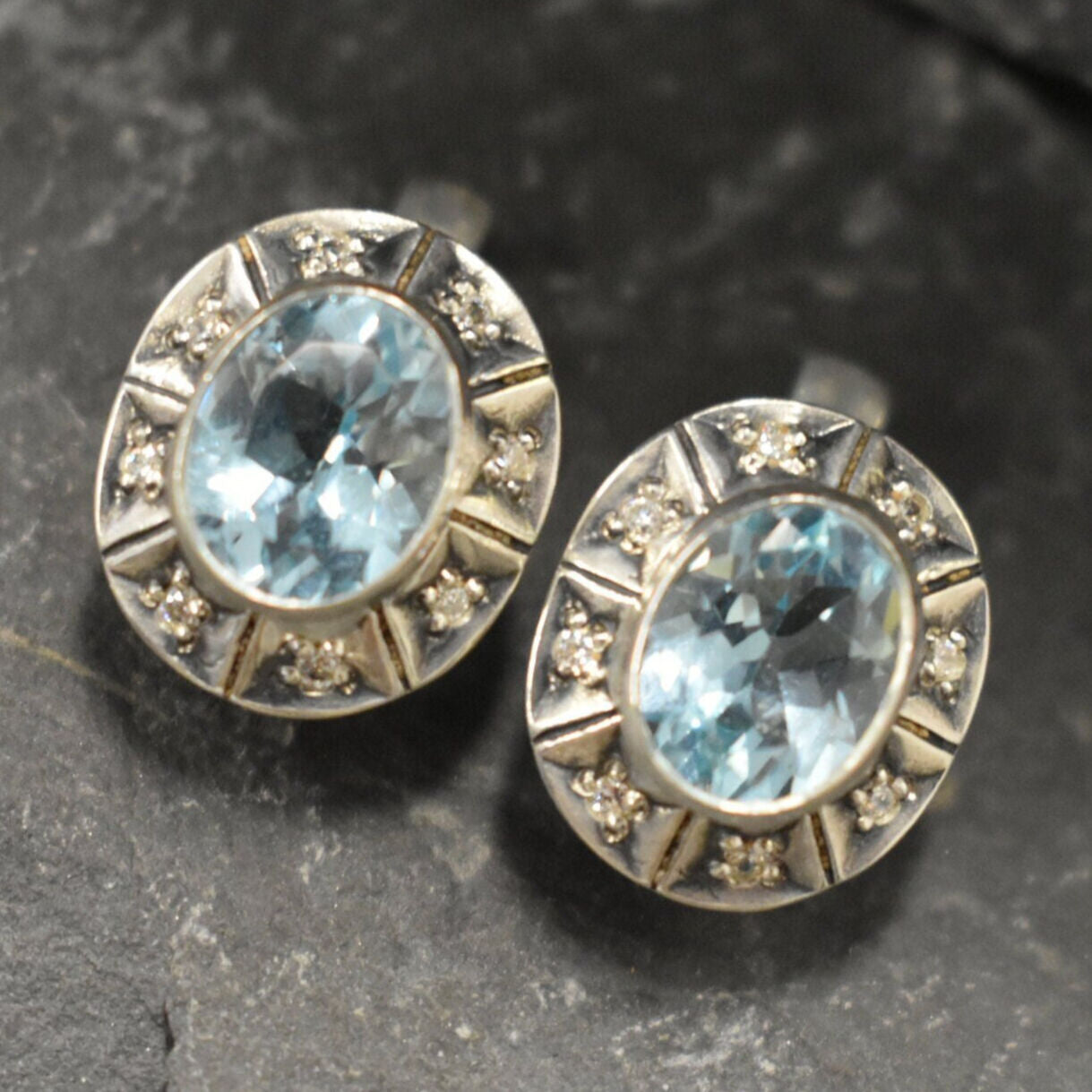 Blue Topaz Earrings, Natural Blue Topaz, December Birthstone, Tribal Earrings, Sky Blue Earrings, Sky Topaz Earrings, Solid Silver Earrings