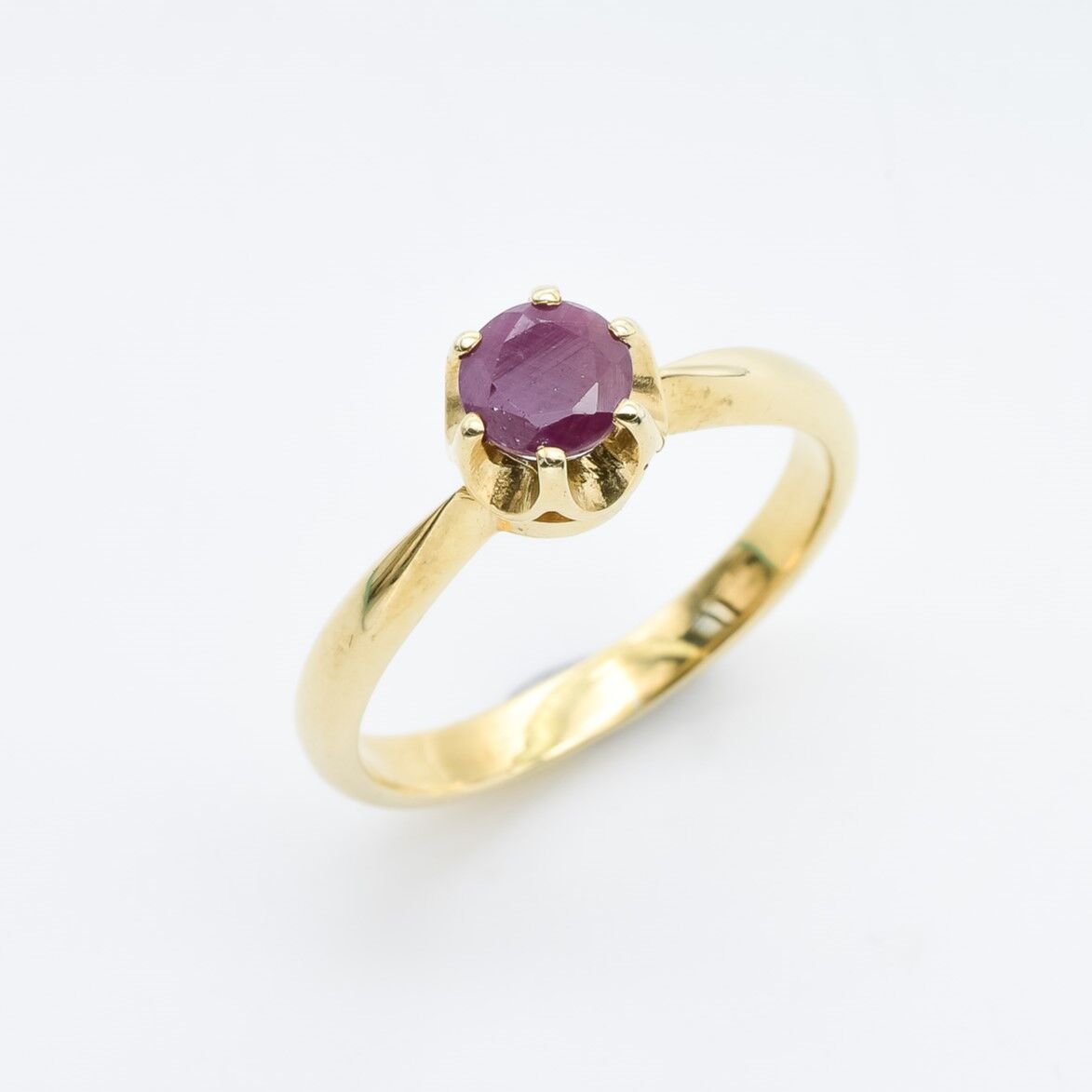 Natural Ruby Ring made in 18k Gold Vermeil with Round Natural Red Ruby in Solitaire setting, July Birthstone gift idea, symbolizes nobility, purity, and passion, ideal for everyday wear and perfect for birthday gifting and special occasions.
