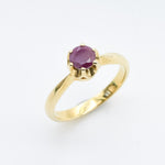Natural Ruby Ring made in 18k Gold Vermeil with Round Natural Red Ruby in Solitaire setting, July Birthstone gift idea, symbolizes nobility, purity, and passion, ideal for everyday wear and perfect for birthday gifting and special occasions.