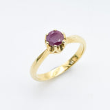 Natural Ruby Ring made in 18k Gold Vermeil with Round Natural Red Ruby in Solitaire setting, July Birthstone gift idea, symbolizes nobility, purity, and passion, ideal for everyday wear and perfect for birthday gifting and special occasions.