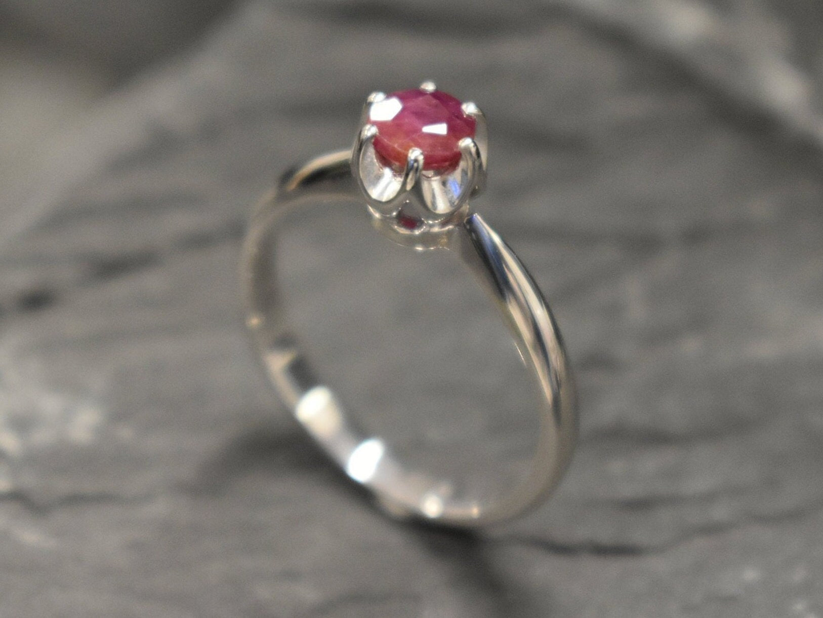Natural Ruby Ring made in White Gold Vermeil with Round Natural Red Ruby in Solitaire setting, July Birthstone gift idea, symbolizes nobility, purity, and passion, ideal for everyday wear and perfect for birthday gifting and special occasions.