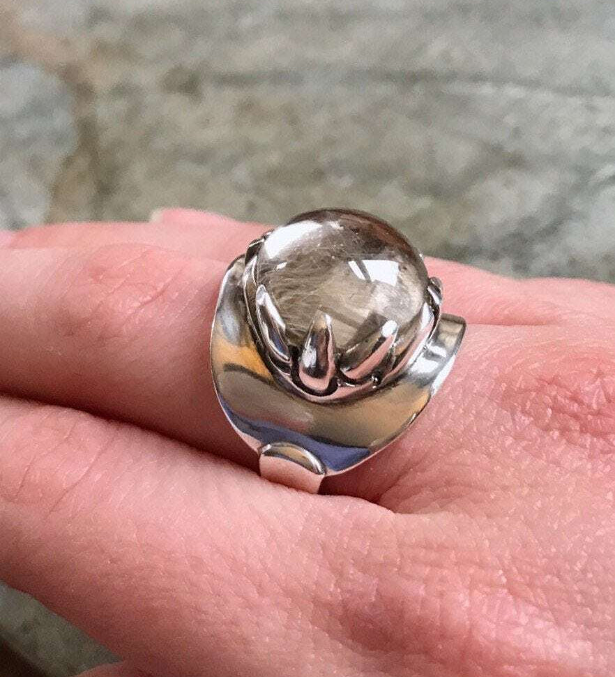 Vintage Ring, Rutilated Quartz, Leo Birthstone, Natural Gem, Golden Rutilated, Quartz Ring, Gold Quartz, Vintage Rings, Solid Silver Ring