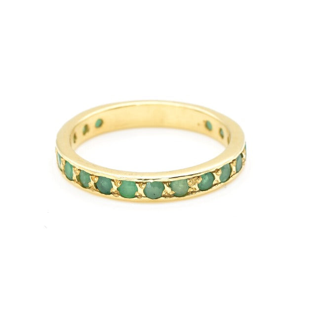 Natural Emerald Ring made in 18k Gold Vermeil with Round Natural Green Emerald in Channel-Set setting, May Birthstone gift idea, symbolizes growth, harmony, and deep emotional healing, ideal for everyday wear and perfect for birthday gifting and special occasions.
