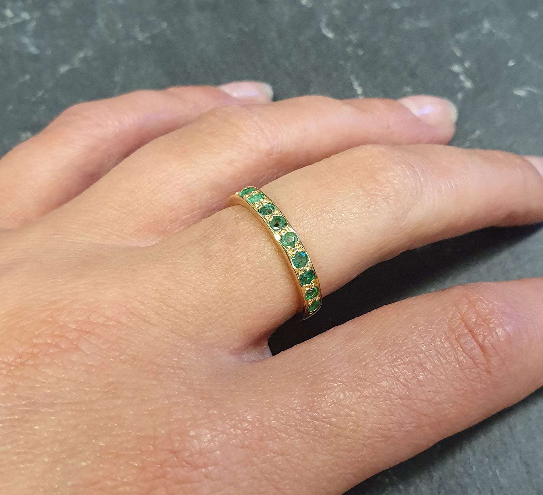 Gold Emerald Band, Emerald Ring, Natural Emerald, May Birthstone, Full Eternity Ring, Vinatage Ring, Gold Eternity Ring, Solid Silver Ring