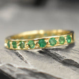 Gold Emerald Band, Emerald Ring, Natural Emerald, May Birthstone, Full Eternity Ring, Vinatage Ring, Gold Eternity Ring, Solid Silver Ring