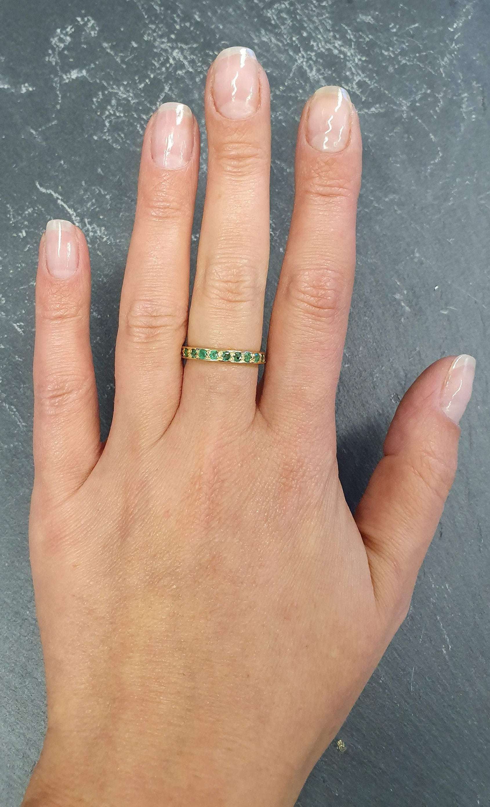 Gold Emerald Band, Emerald Ring, Natural Emerald, May Birthstone, Full Eternity Ring, Vinatage Ring, Gold Eternity Ring, Solid Silver Ring