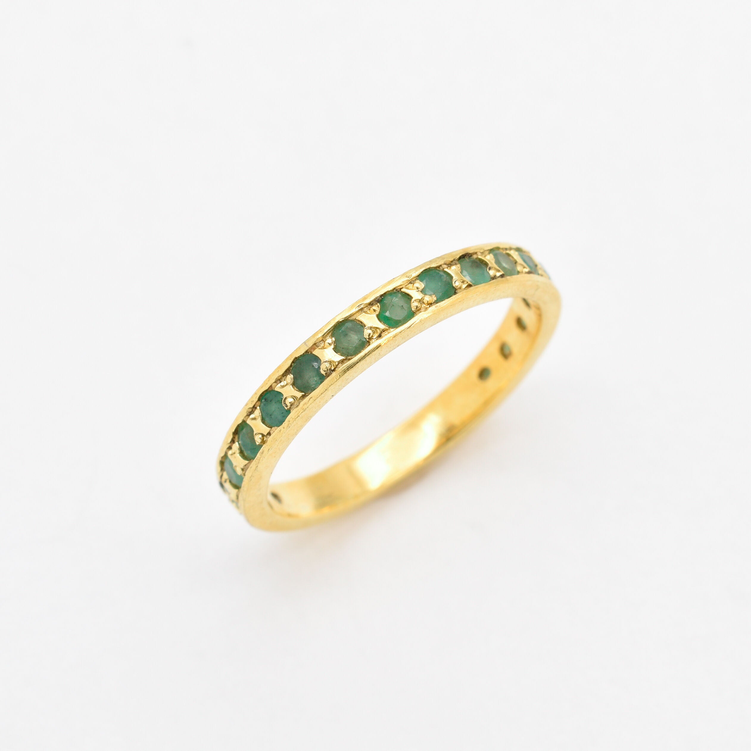 Gold Emerald Band, Emerald Ring, Natural Emerald, May Birthstone, Full Eternity Ring, Vinatage Ring, Gold Eternity Ring, Solid Silver Ring