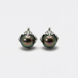 Black Pearl Earrings - Natural Black Pearl, Gold Leaf Earrings