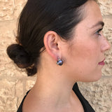 Black Pearl Earrings - Pearl Leaf Earrings - Round Statement Earrings