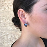 Black Pearl Earrings - Pearl Leaf Earrings - Round Statement Earrings