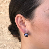 Black Pearl Earrings - Pearl Leaf Earrings - Round Statement Earrings