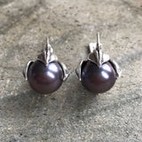 Black Pearl Earrings - Pearl Leaf Earrings - Round Statement Earrings
