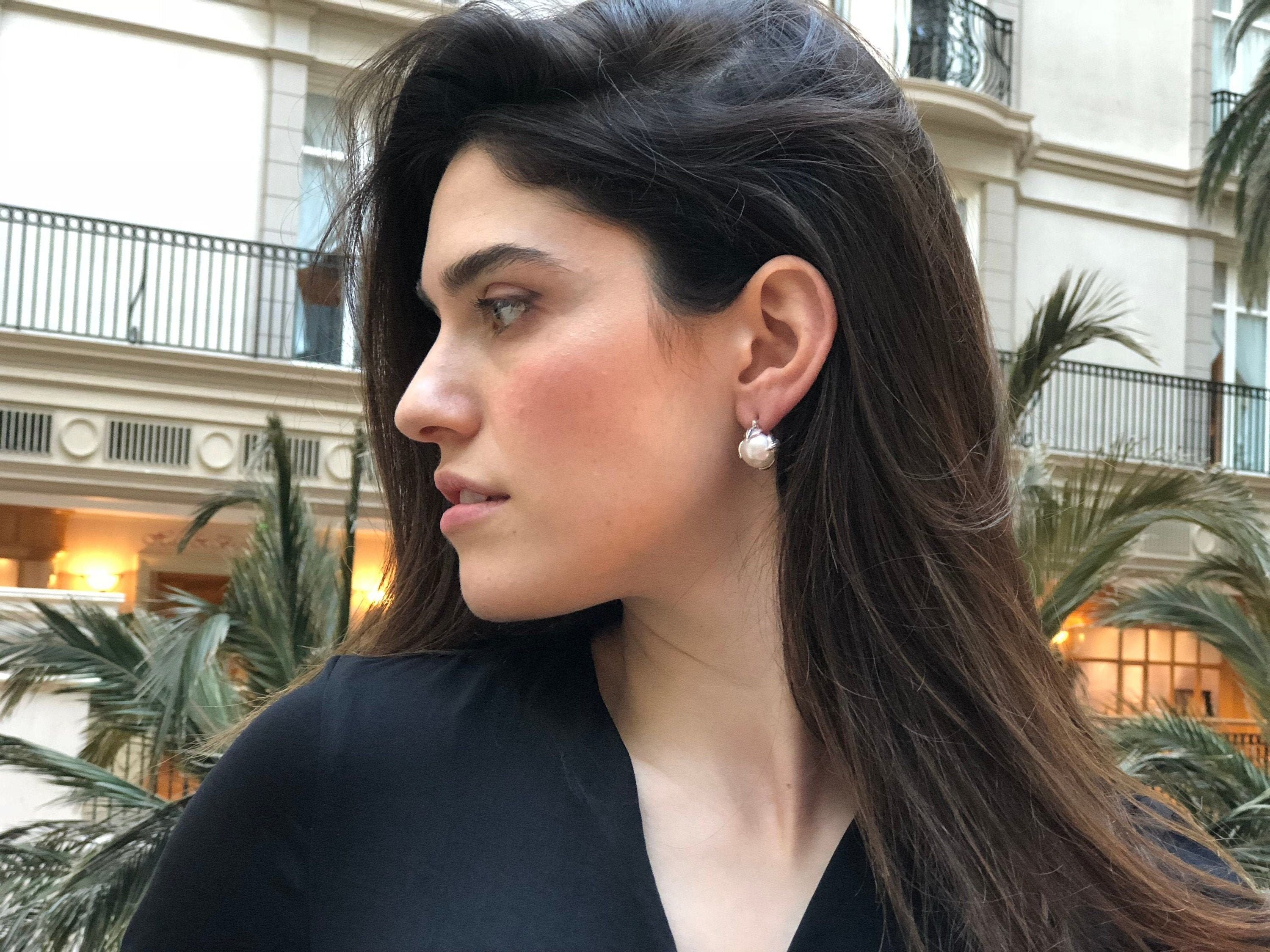 Leaf Earrings, Black Pearl Earrings, Natural Pearl, Natural Pearl Earrings, Flower Pearl Earrings, June Birthstone, Solid Silver, Pearls(1)