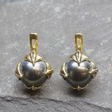 Black Pearl Earrings - Pearl Leaf Earrings - Round Statement Earrings