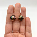 Rose Gold Pearl Earrings - Real Pearl Leaf Earrings - Vintage Black Pearl Studs