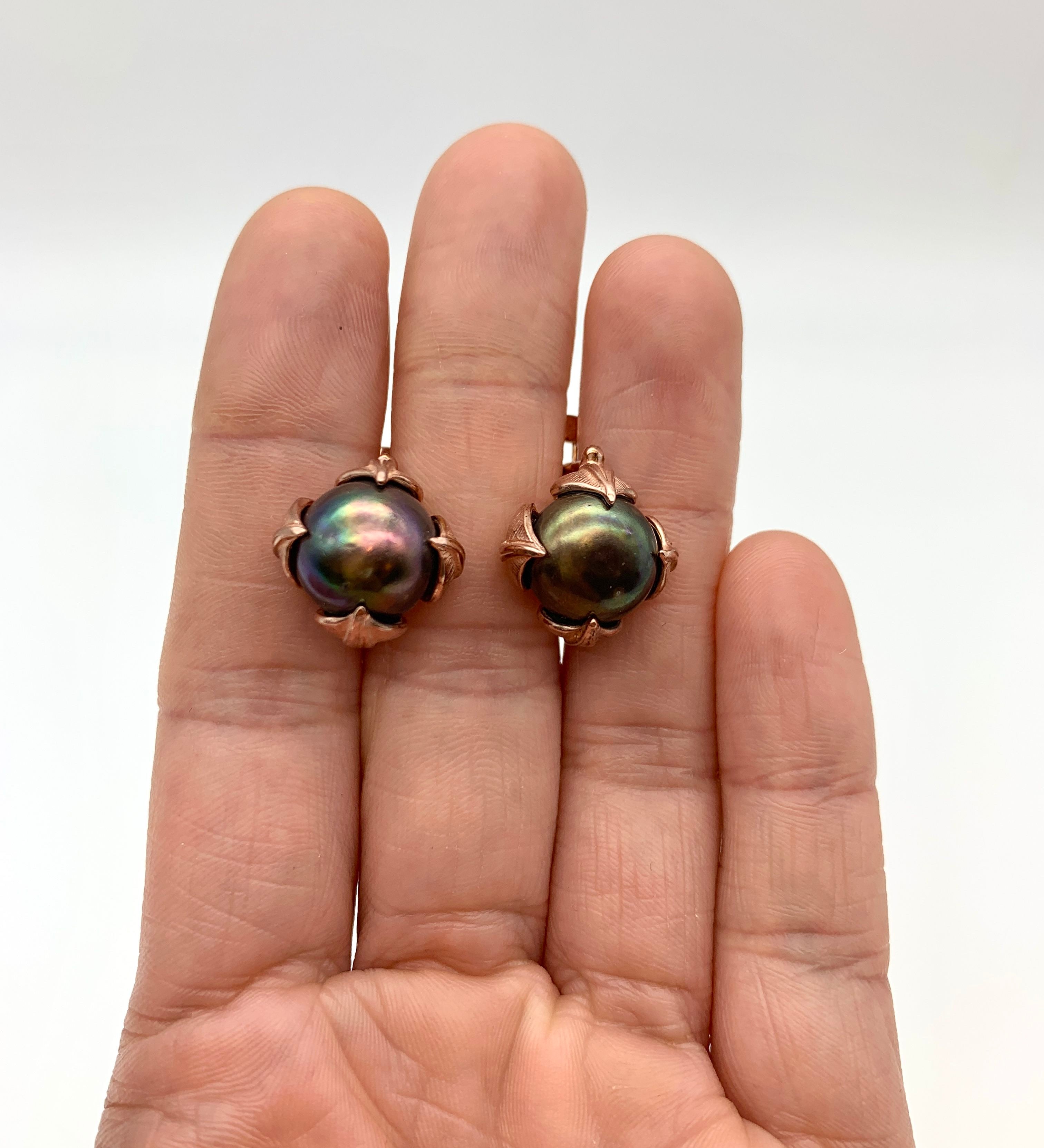 Leaf Earrings, Black Pearl Earrings, Natural Pearl, Natural Pearl Earrings, Flower Pearl Earrings, June Birthstone, Solid Silver, Pearls(3)
