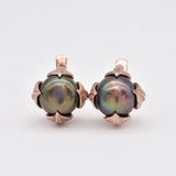 Black Pearl Earrings - Pearl Leaf Earrings - Round Statement Earrings
