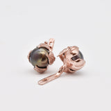 Rose Gold Pearl Earrings - Real Pearl Leaf Earrings - Vintage Black Pearl Studs