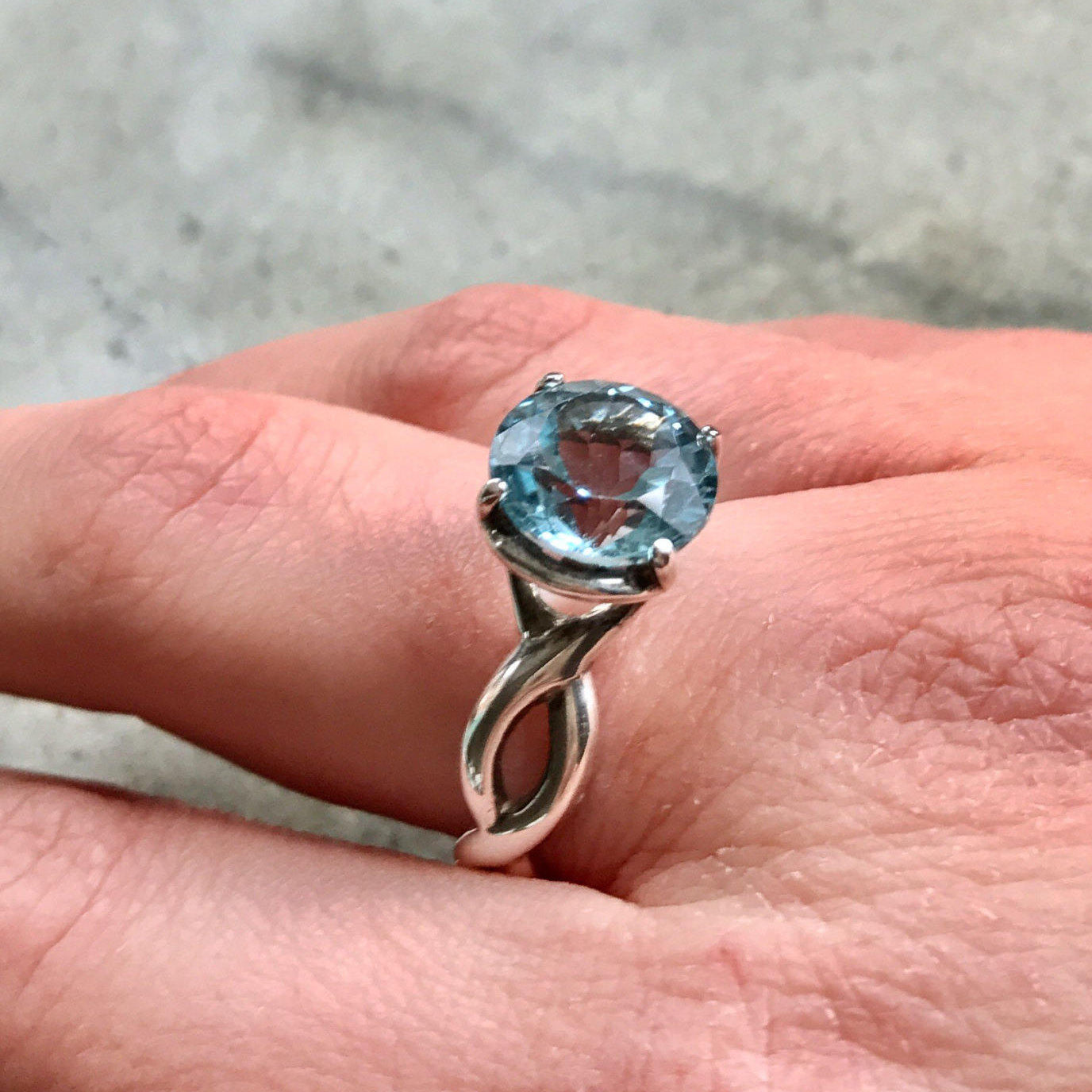 Topaz Engagement Ring, 4 Carat Ring, Natural Blue Topaz, Diamond Cut Ring, Topaz Promise Ring, Blue Topaz, Solid Silver Ring, Topaz SKY