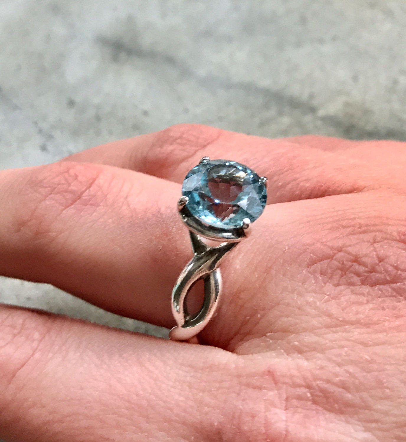 Topaz Engagement Ring, 4 Carat Ring, Natural Blue Topaz, Diamond Cut Ring, Topaz Promise Ring, Blue Topaz, Solid Silver Ring, Topaz SKY