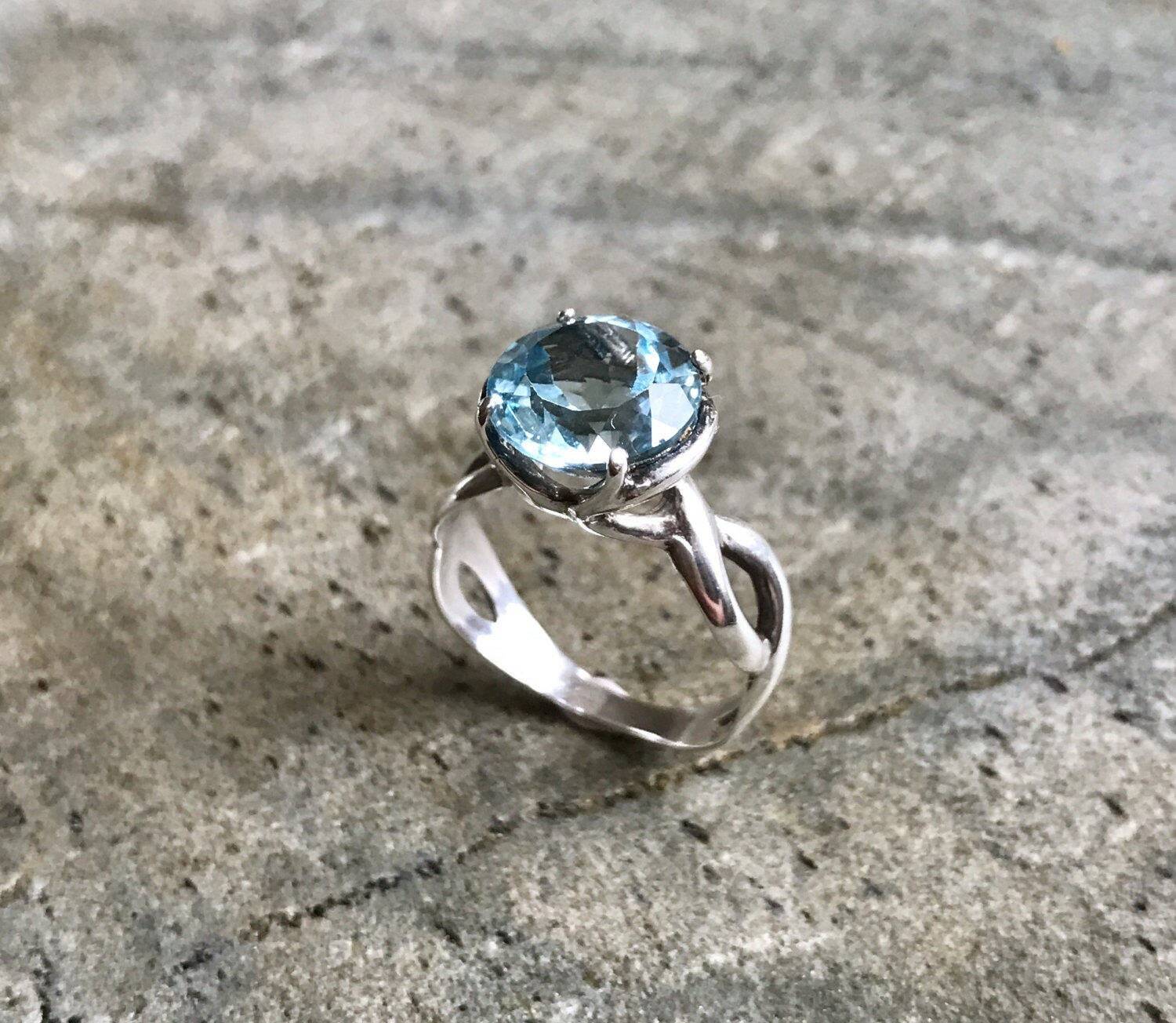 Topaz Engagement Ring, 4 Carat Ring, Natural Blue Topaz, Diamond Cut Ring, Topaz Promise Ring, Blue Topaz, Solid Silver Ring, Topaz SKY