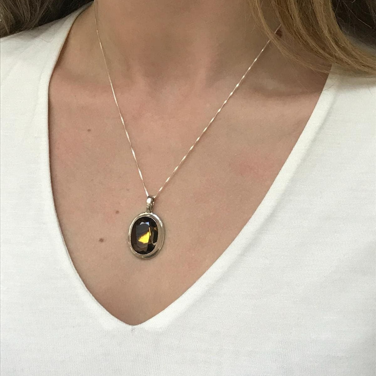 Smoky Topaz Pendant, Natural Topaz, Healing Pendant, Large Gem Pendant, Vintage Pendant, Topaz, 20 Carat Ring, Solid Silver, Diamond Cut