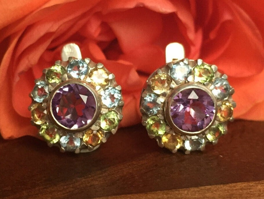 Amethyst Studs, Natural Amethyst, Victorian Earrings, February Birthstone, Stud Earrings, February Earrings, Flower Earrings, Amethyst