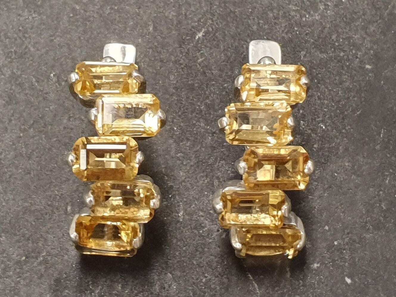 Citrine Earrings, Natural Citrine Earrings, Half Hoops Earrings, November Earrings, Sun Studs, Yellow Earrings, Solid Silver Earrings