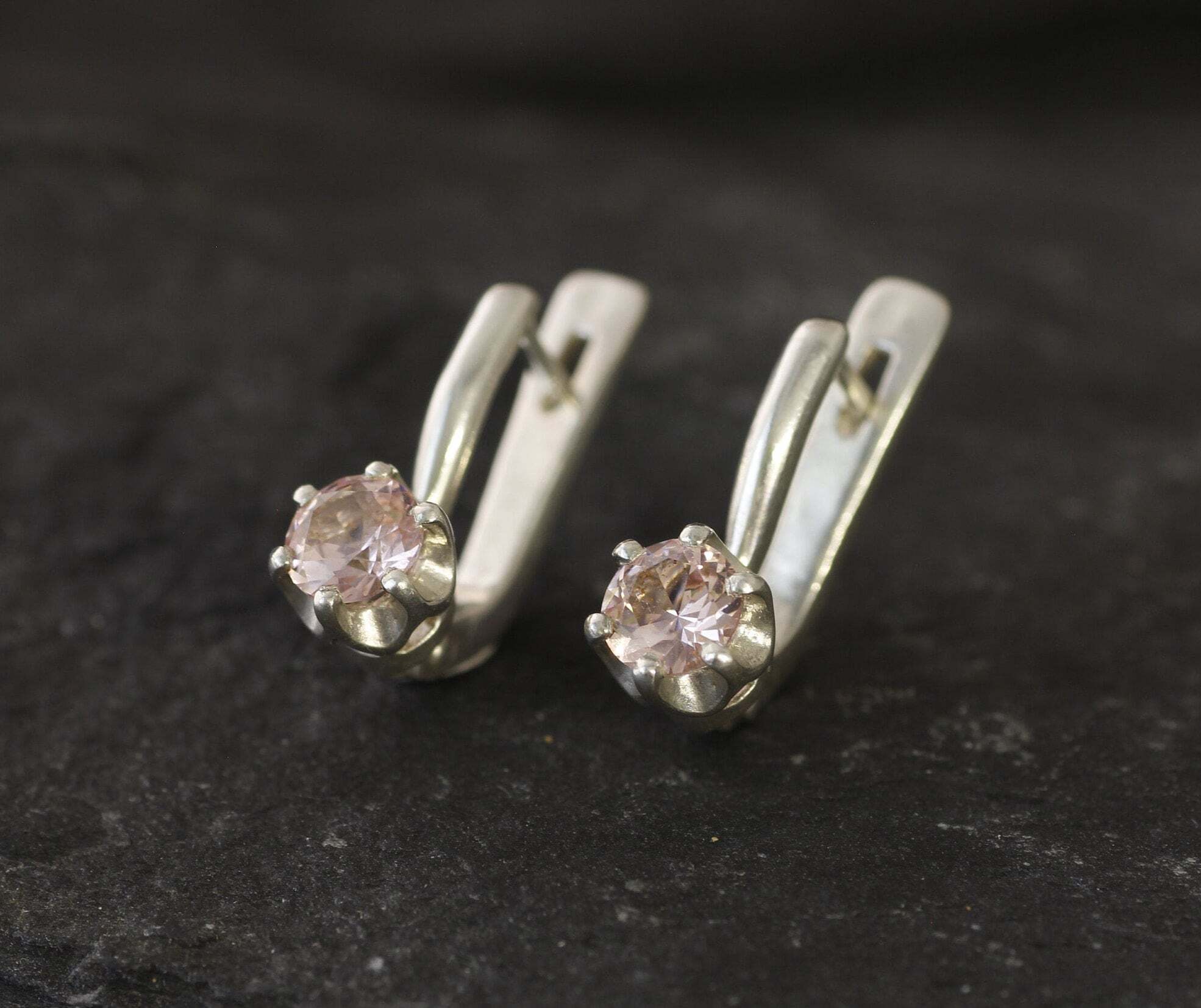 Morganite Earrings, Created Morganite, Pink Earrings, Vintage Earrings, Pink Morganite Earrings, Pink Studs, 925 Silver Earrings, Morganite