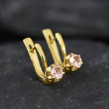 Gold Morganite Earrings - Pink Diamond Earrings, Pink Dainty Earrings