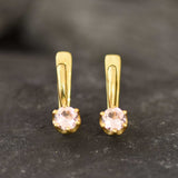 Gold Morganite Earrings - Pink Diamond Earrings, Pink Dainty Earrings