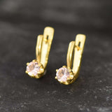 Gold Morganite Earrings - Pink Diamond Earrings, Pink Dainty Earrings