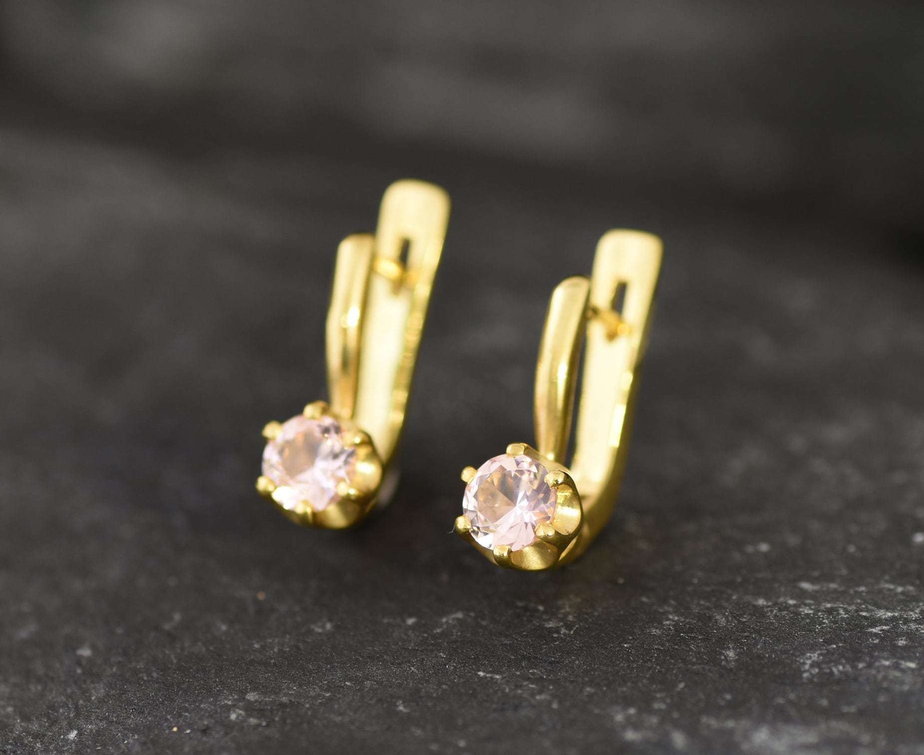 Morganite Earrings, Created Morganite, Pink Earrings, Vintage Earrings, Pink Morganite Earrings, Pink Studs, 925 Silver Earrings, Morganite(1)