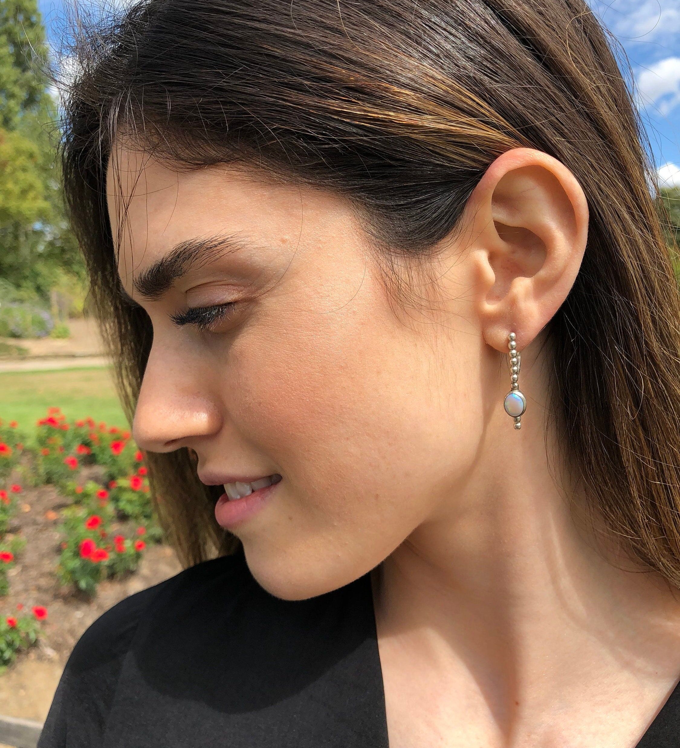 Long Opal Earrings, Opal Earrings, Natural Opal, October Birthstone, Australian Opal, Unique Design, Rainbow Opal, Silver Earrings, Opal