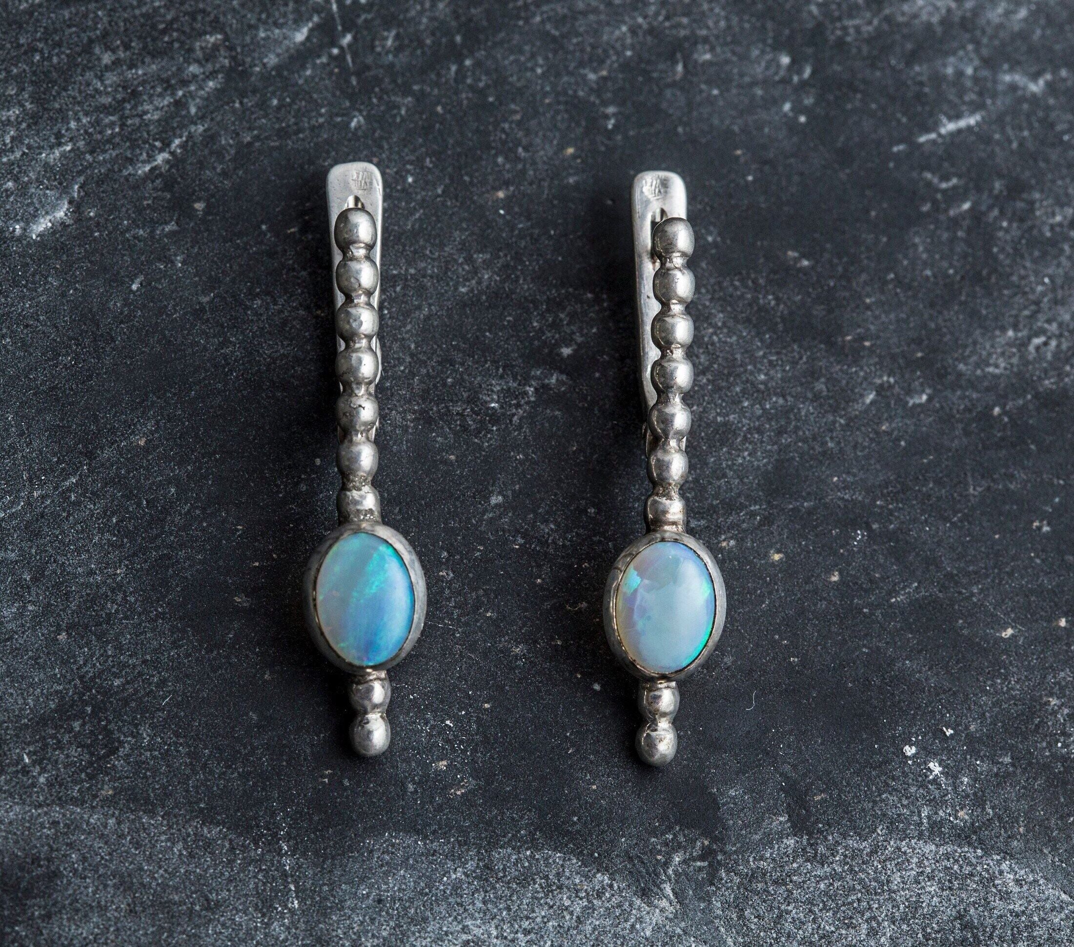Long Opal Earrings, Opal Earrings, Natural Opal, October Birthstone, Australian Opal, Unique Design, Rainbow Opal, Silver Earrings, Opal