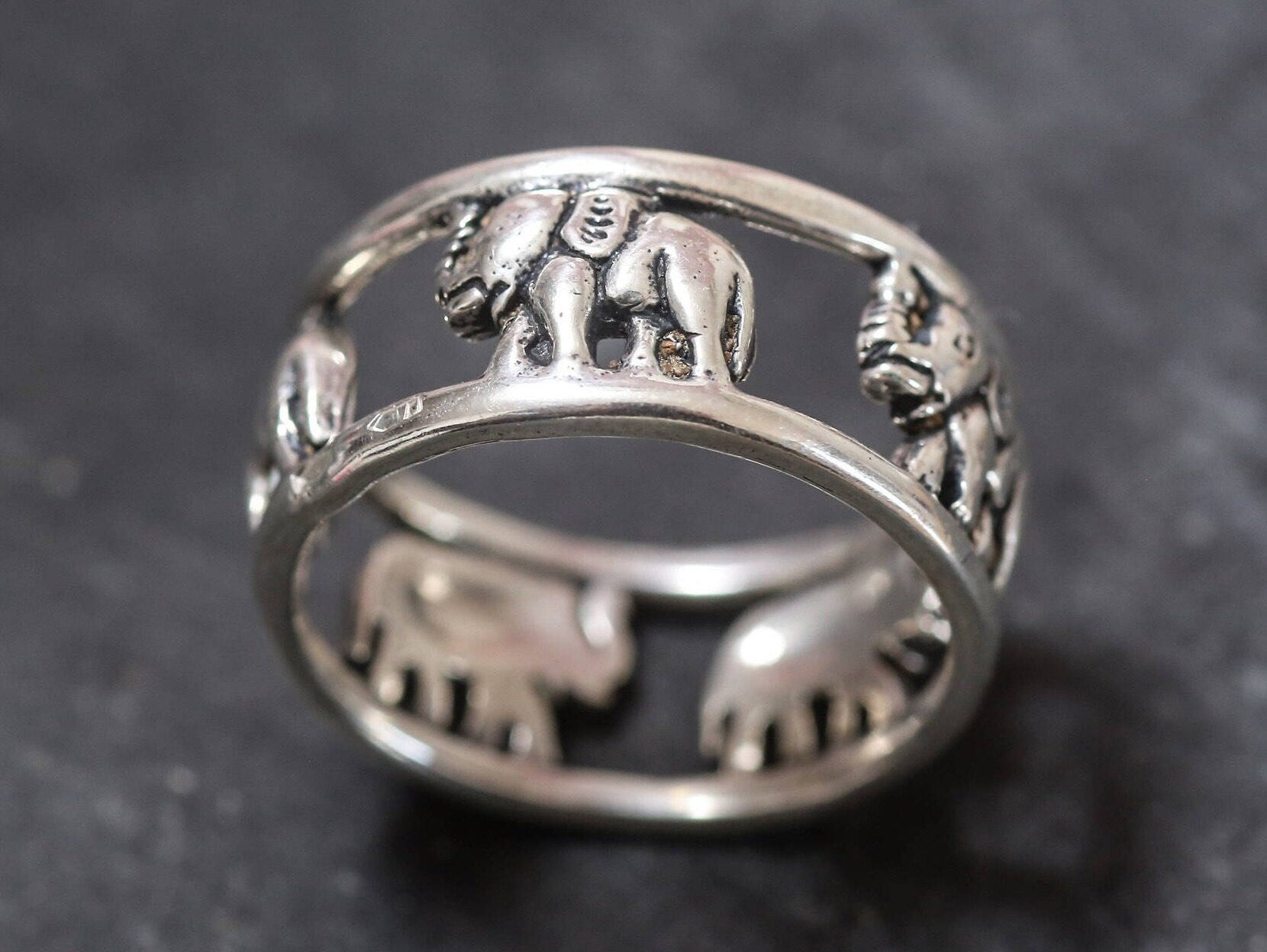 Elephant Ring, Solid Silver Ring, Sterling Silver Ring, Vintage Band, Oriental Ring, Orient Ring, Elephants Ring, Silver Band, 925 Silver